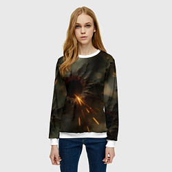 Свитшот женский Следы от пуль на камуфляже, цвет: 3D-белый — фото 2