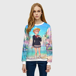 Свитшот женский Дандадан Сиратори Айра на берегу моря, цвет: 3D-белый — фото 2