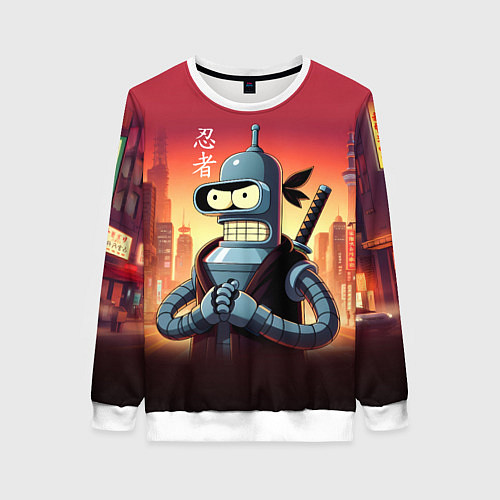 Женский свитшот Крутой ниндзя Бендер в ночном городе / 3D-Белый – фото 1