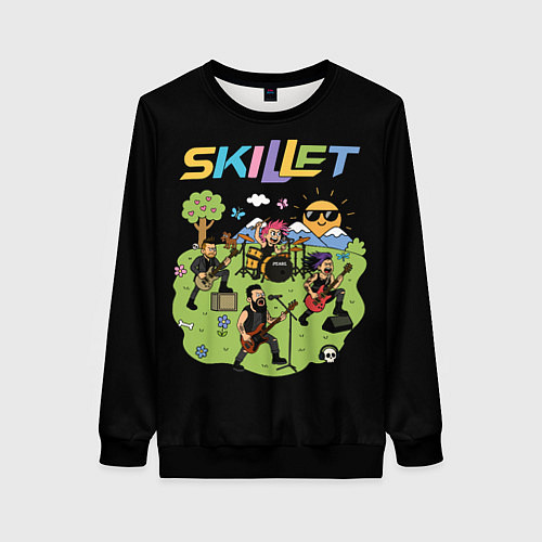 Женский свитшот Скиллет мультяшный стиль / 3D-Черный – фото 1