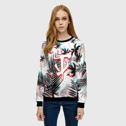 Женский свитшот Doom тропики глитч / 3D-Черный – фото 3