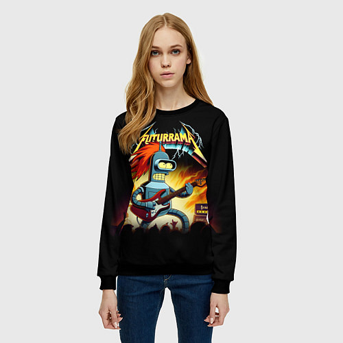 Женский свитшот Bender is a hard rock guitarist - Futurama / 3D-Черный – фото 3