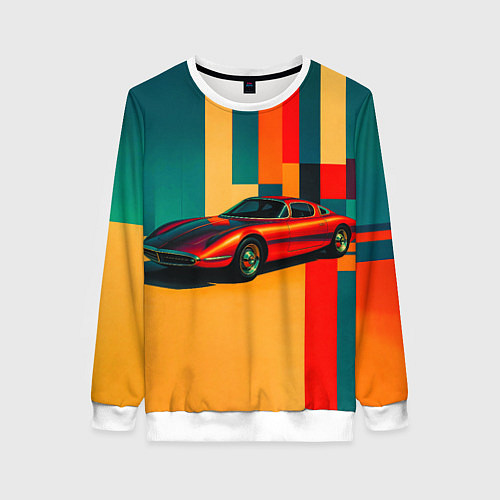 Женский свитшот Спорткар ретрофутуризм поп-арт 1970-е / 3D-Белый – фото 1