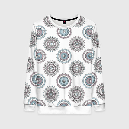 Женский свитшот Круглый разноцветный узор мандала / 3D-Белый – фото 1