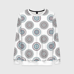 Свитшот женский Круглый разноцветный узор мандала, цвет: 3D-белый
