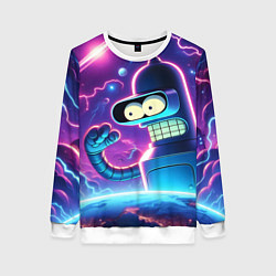 Свитшот женский Bender in neon space - cartoon Futurama, цвет: 3D-белый