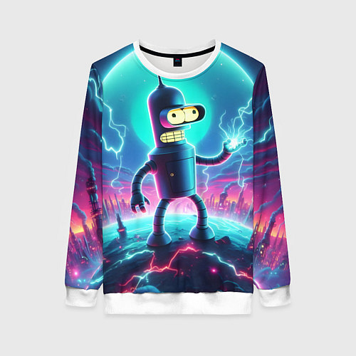 Женский свитшот Робот-сгибальщик Бендер пропускает через себя молн / 3D-Белый – фото 1