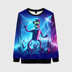 Свитшот женский Bender on neon planet - ai art fantasy, цвет: 3D-черный