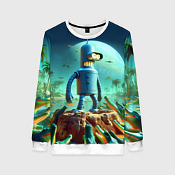 Свитшот женский Роботу-сгибальщику Бендеру по-барабану стая крокод, цвет: 3D-белый