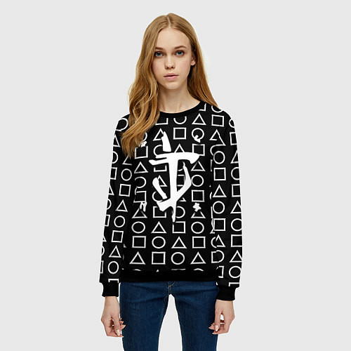 Женский свитшот Doom geometry pattern / 3D-Черный – фото 3