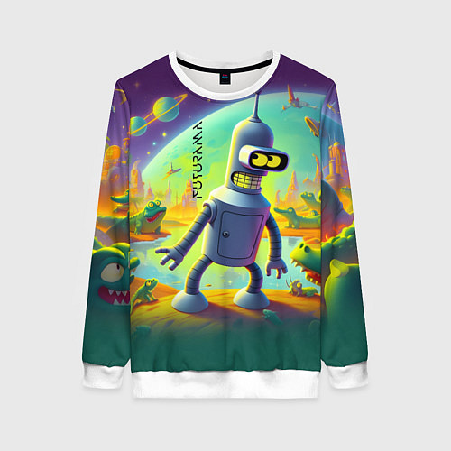 Женский свитшот Робот-сгибальщик Бендер на планете крокодилов - не / 3D-Белый – фото 1