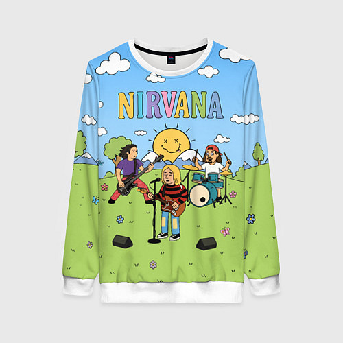 Женский свитшот Nirvana мультяшный стиль на поляне / 3D-Белый – фото 1