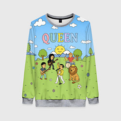 Свитшот женский Queen мультяшный стиль на поляне, цвет: 3D-меланж