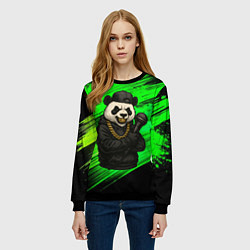 Свитшот женский Панда рэпер с микрофоном, цвет: 3D-черный — фото 2