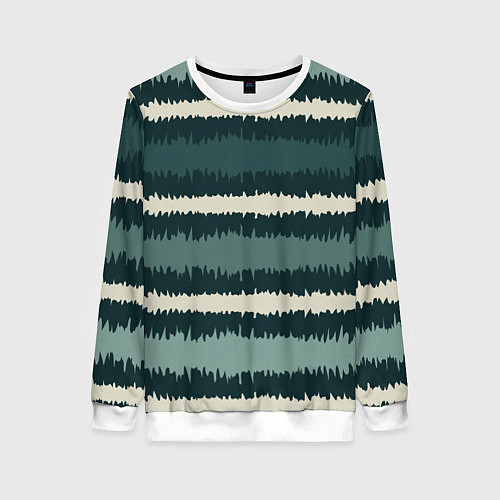 Женский свитшот Полосы зигзагообразные зеленые / 3D-Белый – фото 1