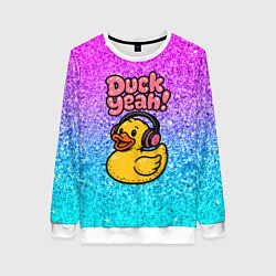 Свитшот женский Duck yeah - утка в наушниках, цвет: 3D-белый