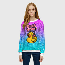 Свитшот женский Duck yeah - утка в наушниках, цвет: 3D-белый — фото 2