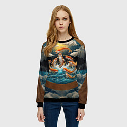 Свитшот женский Большие золотистые рыбы выпрыгивают из воды, цвет: 3D-черный — фото 2