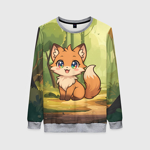 Женский свитшот Кавайная лисичка - аниме / 3D-Меланж – фото 1
