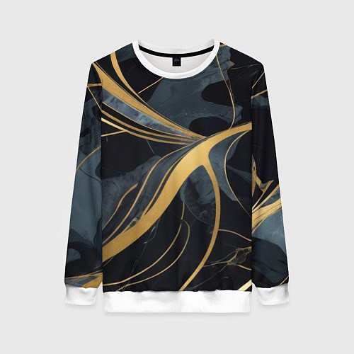 Женский свитшот Мраморный узор с золотыми полосками / 3D-Белый – фото 1