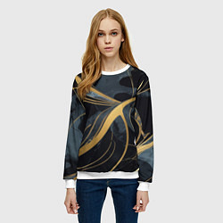 Свитшот женский Мраморный узор с золотыми полосками, цвет: 3D-белый — фото 2