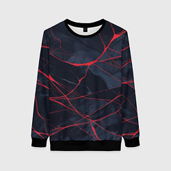 Свитшот женский Мраморные узоры из переплетений красных линий, цвет: 3D-черный