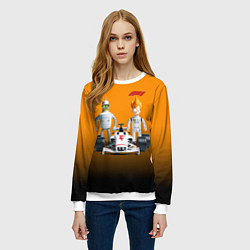 Свитшот женский Механик Бендер и пилот формулы 1 Фрай, цвет: 3D-белый — фото 2