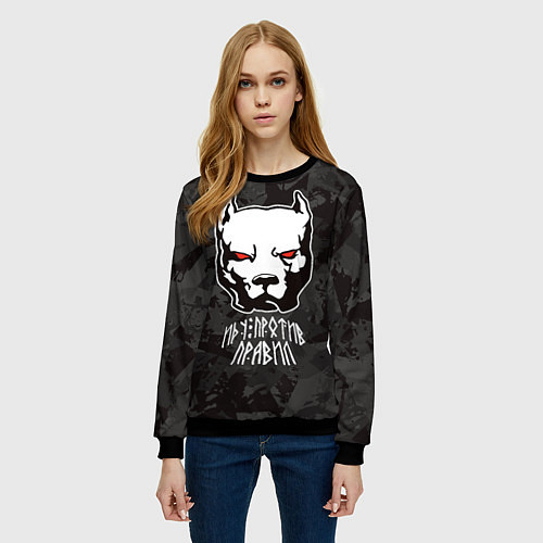 Женский свитшот Белый питбуль - иду против правил / 3D-Черный – фото 3