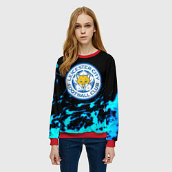 Свитшот женский ФК Лестер Сити голубые краски, цвет: 3D-красный — фото 2