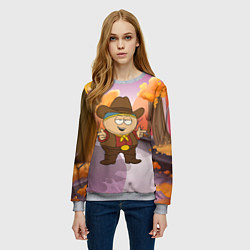 Свитшот женский Эрик Картман ковбой осенью, цвет: 3D-меланж — фото 2