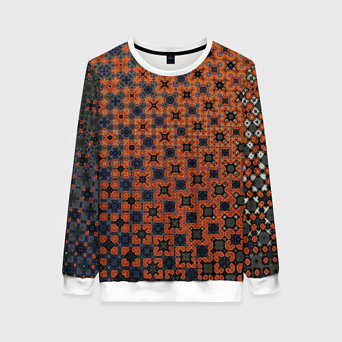 Женский свитшот Узорчатый градиент рыже-синий / 3D-Белый – фото 1