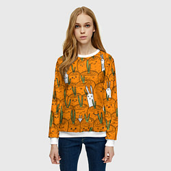 Свитшот женский Милый кролики в морковном поле, цвет: 3D-белый — фото 2