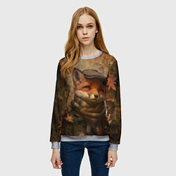 Свитшот женский Лисёнок в клетчатом шарфе, цвет: 3D-меланж — фото 2