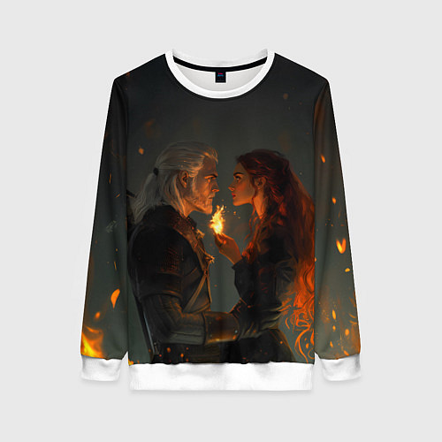 Женский свитшот Ведьмак и огненная Трисс / 3D-Белый – фото 1