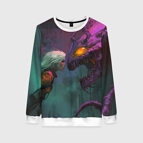 Женский свитшот Цири и чудовище смотрят друг на друга / 3D-Белый – фото 1