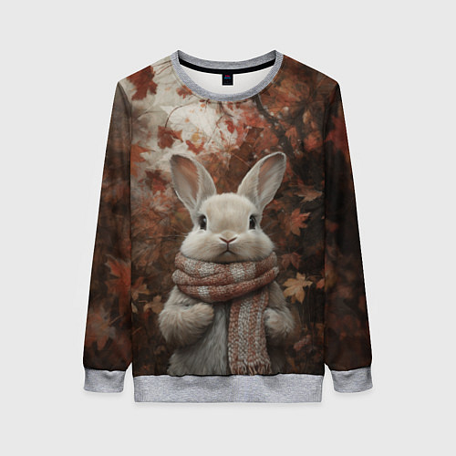 Женский свитшот Зайчишка в шарфе / 3D-Меланж – фото 1
