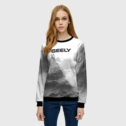 Женский свитшот Geely на сером абстрактном фоне / 3D-Черный – фото 3