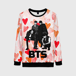 Свитшот женский BTS на фоне сердечек, цвет: 3D-черный