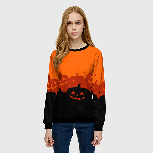 Женский свитшот Хэллоуин счастливые тыквы / 3D-Черный – фото 3