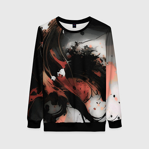 Женский свитшот Тёмные краски абстракция красно-чёрный / 3D-Черный – фото 1