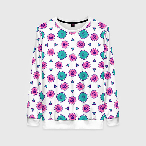 Женский свитшот Цветочно-геометрический паттерн / 3D-Белый – фото 1