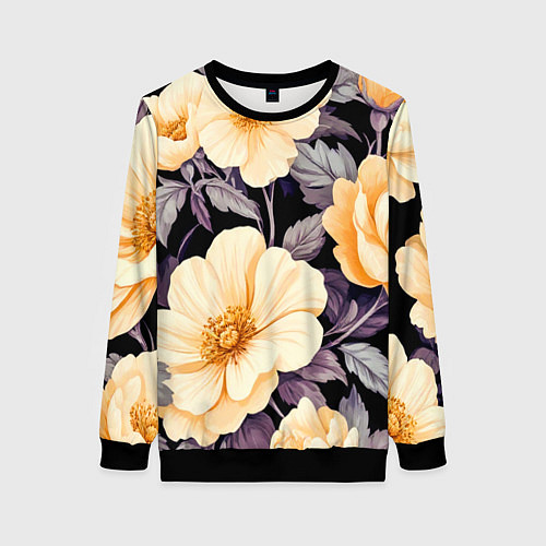 Женский свитшот Крупные жёлтые цветы / 3D-Черный – фото 1