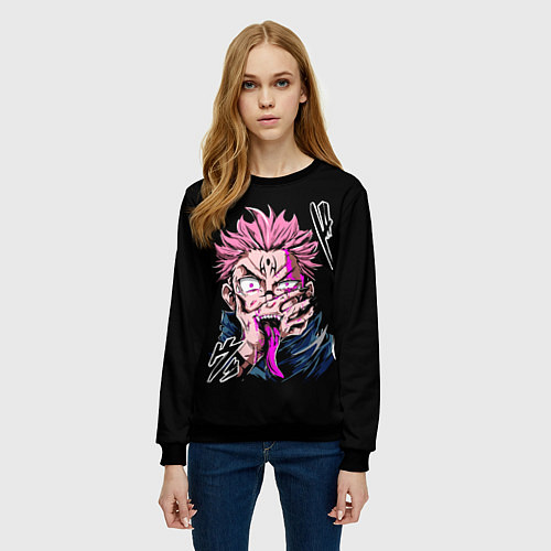 Женский свитшот Итадори с Сукуна на руке / 3D-Черный – фото 3