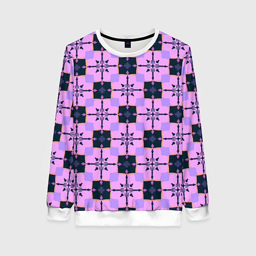 Женский свитшот Квадраты с цветочными перекрестиями / 3D-Белый – фото 1