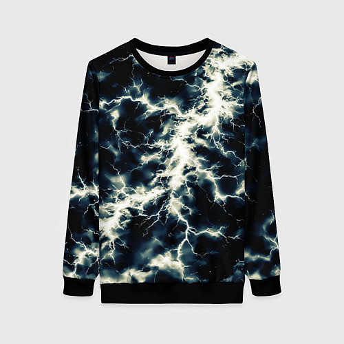Женский свитшот Чёрно-синий разряд абстракция / 3D-Черный – фото 1