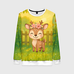 Женский свитшот Милый олененок на зеленом дворе