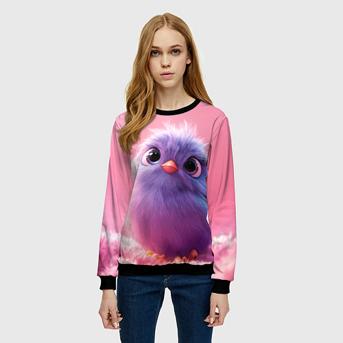 Женский свитшот Милая фиолетовая птичка / 3D-Черный – фото 3