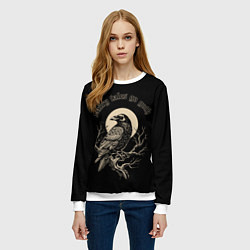 Свитшот женский Ворона сидит на ветке на фоне полной луны, цвет: 3D-белый — фото 2