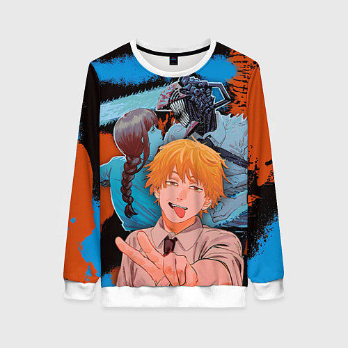 Женский свитшот Дэндзи и Макима из Человек бензопила / 3D-Белый – фото 1