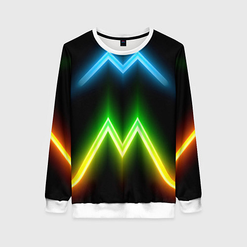 Женский свитшот Neon multicolored lines / 3D-Белый – фото 1